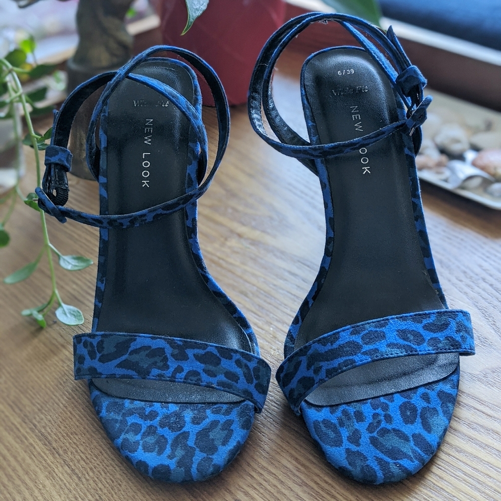 Strappy Blue Leopard Print Heels